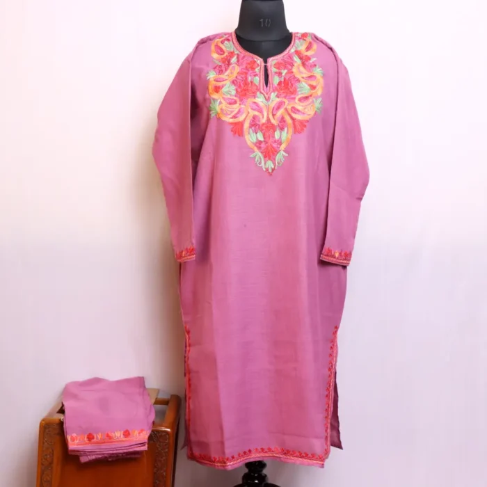 Pinkish Cotton Kurta Set with Aari Embroidery - Nowhatta Collection