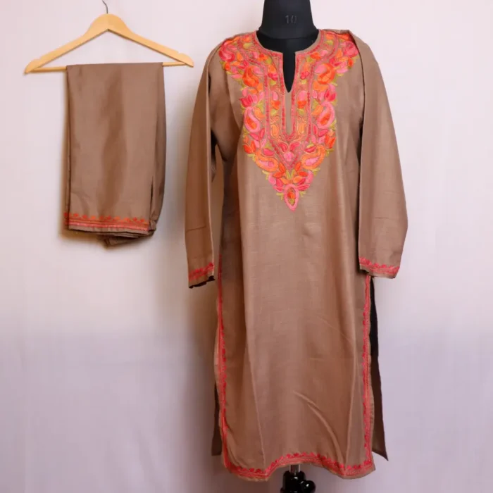 Elegant Beige Cotton Kurta | Co-ord Set with Beautiful Aari Embroidery - Zikar Collection