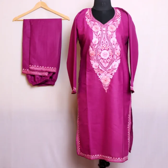 Stylish Magenta Cotton Kurta | Co-ord Set with Elegent Aari Work - Zikar Collection