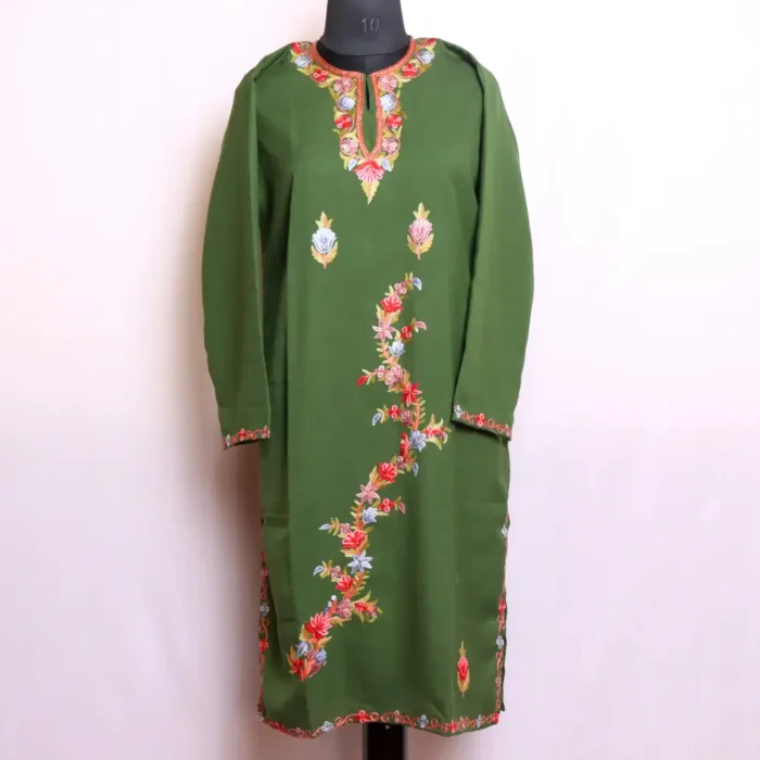 Green Summer Cool Kashmiri Handa  Aari Work Kurta - Nowhatta Collection