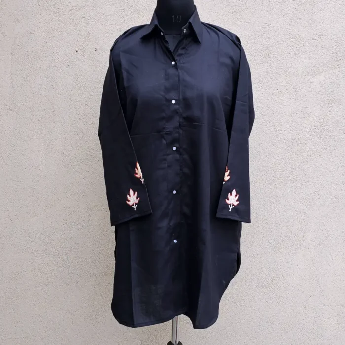 Black Western Top with Aari Embroidery | Collar Style with Buttons