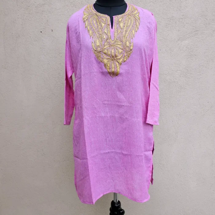 Purple Kashmiri Work Crush Cotton Top with Tilla Embroidery - Image 2