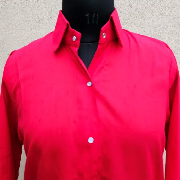 Red Western Top with Aari Embroidery | Collar Style with Buttons - Image 2