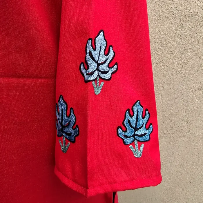 Red Western Top with Aari Embroidery | Collar Style with Buttons - Image 3