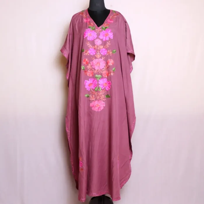 Classic Kashmiri Purple Long Kaftan for Summer Days - Dalgate Collection