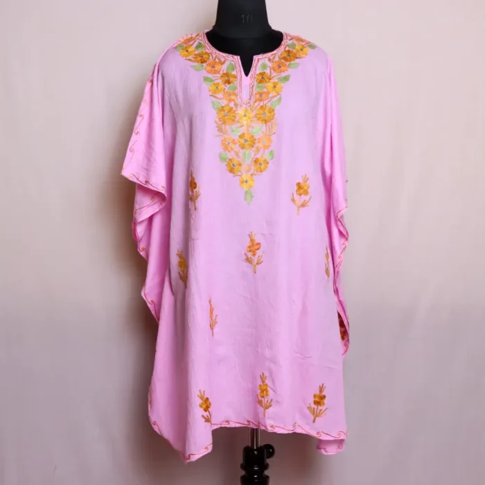 Kashmiri Short Pink Kaftan in Crush Cotton - Dalgate Collection