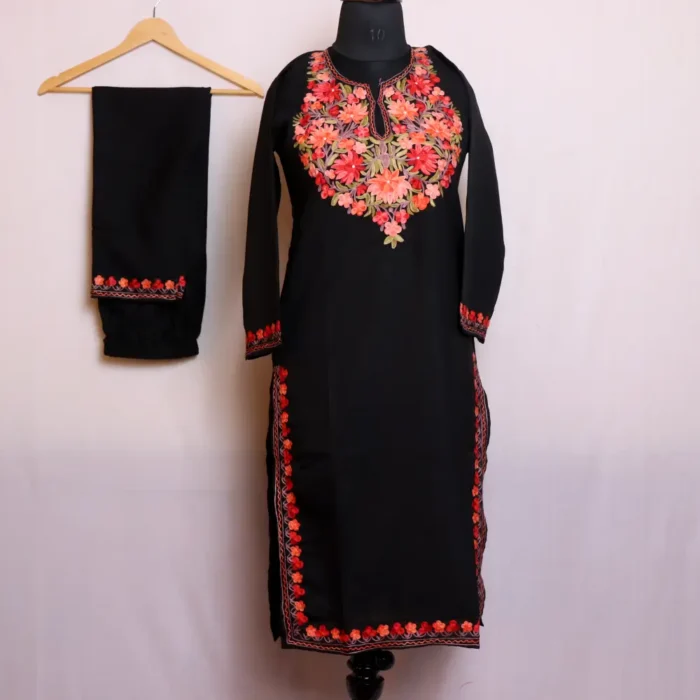 Kashmiri Black Summer Cool Kurta Set with Aari Embroidery - Nowhatta Collection