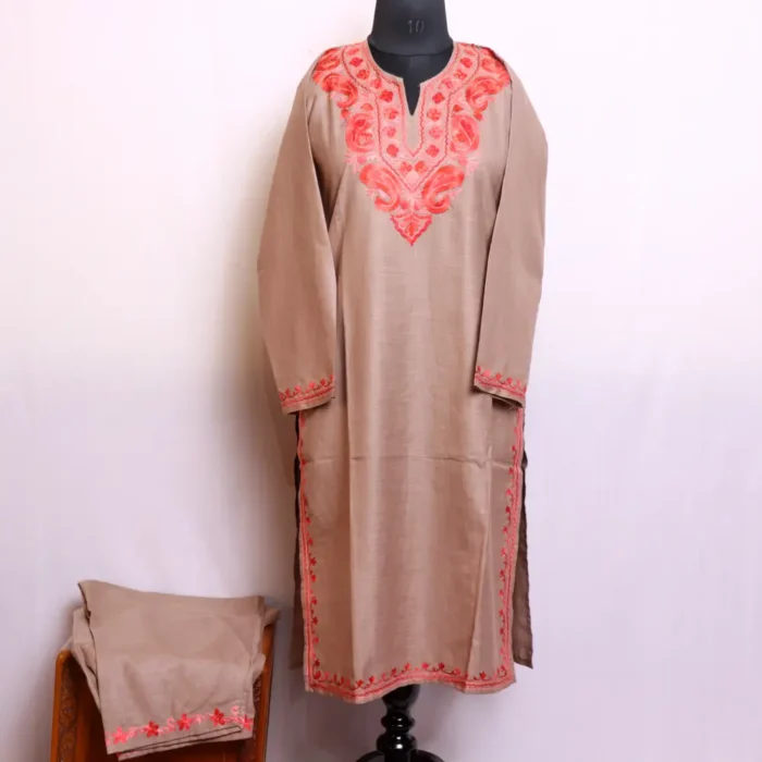 Summer Wear Beige Color Cotton Kurta Set with Aari Embroidery - Nowhatta Collection