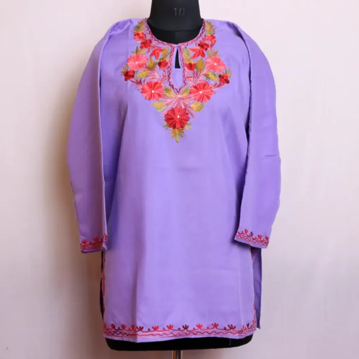 Comfortable and Stylish Kashmiri Embroidery Purple Short Kurti - Baghmehtab Collection