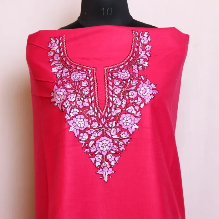 Elegant Kashmiri 2 Pc Pink Cotton Suit  with Hand Sozni & Paper Machie embroidery