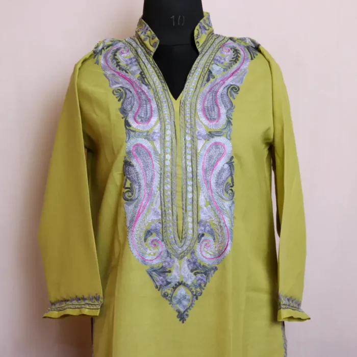 Elegant Big Neck Boothidar Mint Green Long Kurta in Summer Cool with Aari Embroidery | Dalgate Collection