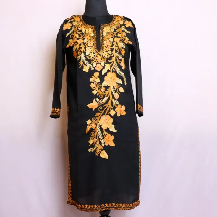 Elegant Big Neck Boothidar Black Long Kurta in Summer Cool with Aari Embroidery | Dalgate Collection